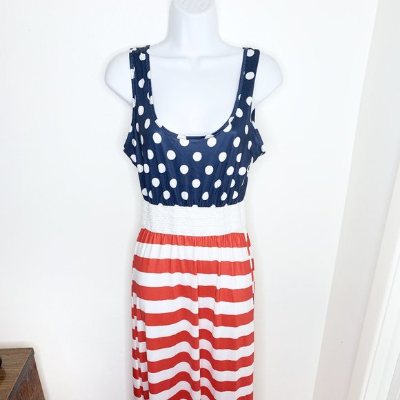 Polka Dot Stripe Red, White, and Blue Dress - Picture 2 of 4